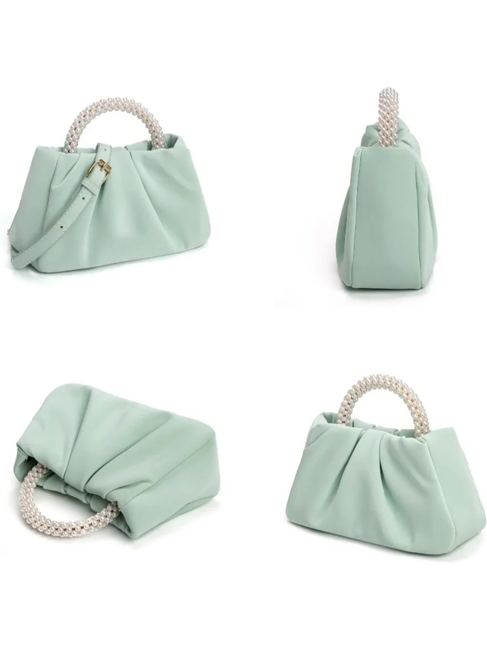 👜Women's Green Leather Wedding Party Pearl Elegant Clutch Purse Magnetic Snap